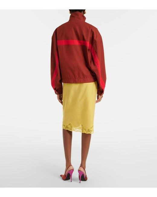 Saint Laurent Yellow Lace-Trimmed Cotton And Silk Midi Skirt