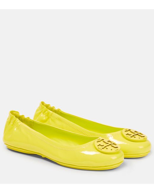Tory Burch Yellow Minnie Leather Ballet Flats