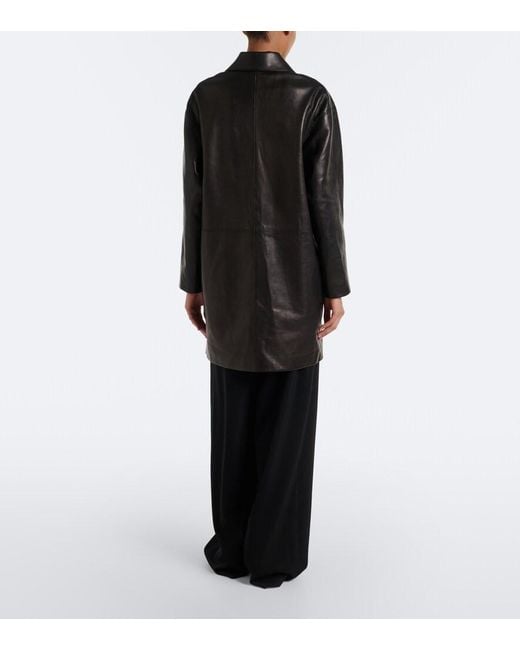 The Row Black Donata Leather Coat