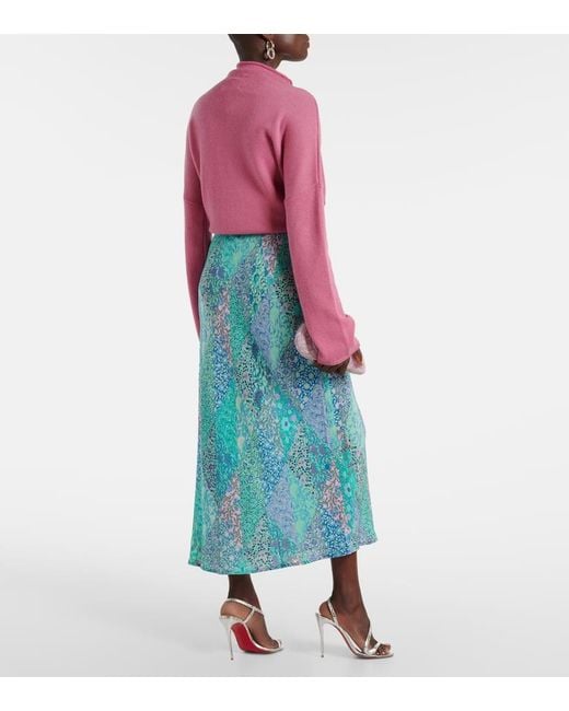 Rixo Blue Ardith Patchwork Silk Midi Skirt