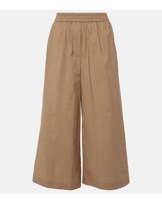 Pantaloni culottes in misto cotone a vita alta di Loewe in Natural