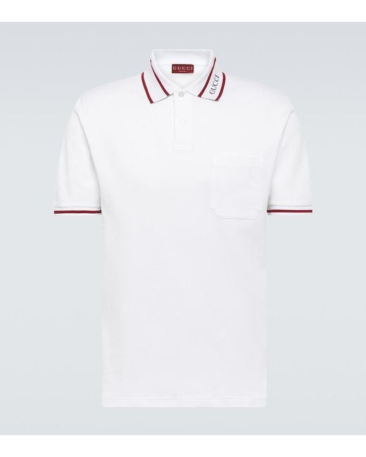 Gucci White Web Cotton Pique Polo Shirt for men