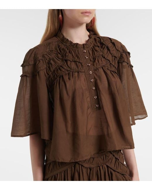 Isabel Marant Brown Ruffled Cotton-Blend Top