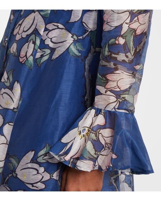 Vestido Midi Katrina En Mezcla De Lino Floral LEO LIN de color Blue