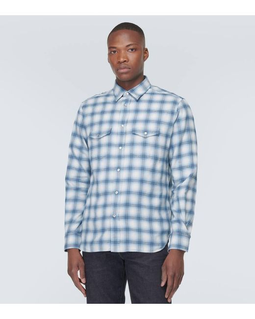 Tom Ford Blue Checked Cotton-blend Western Shirt for men