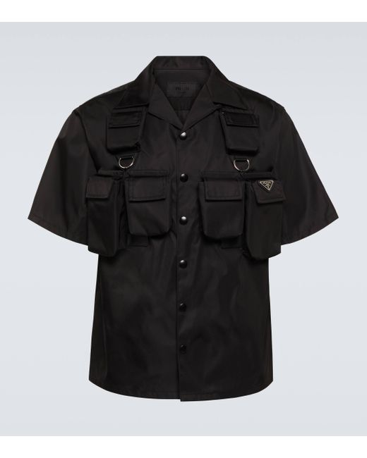 Prada Black Re-nylon Bowling Shirt for men