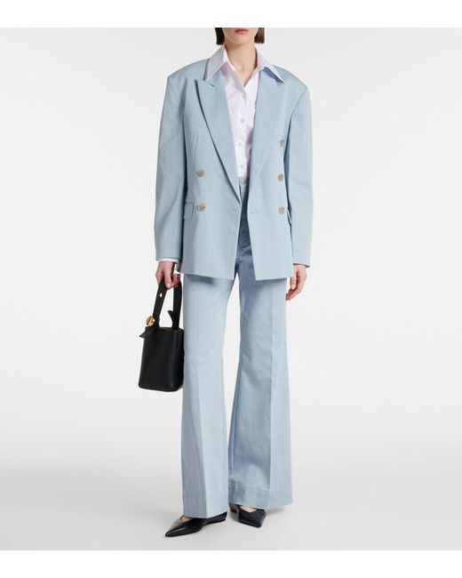 Plan C Blue Oversized Cotton-Blend Blazer