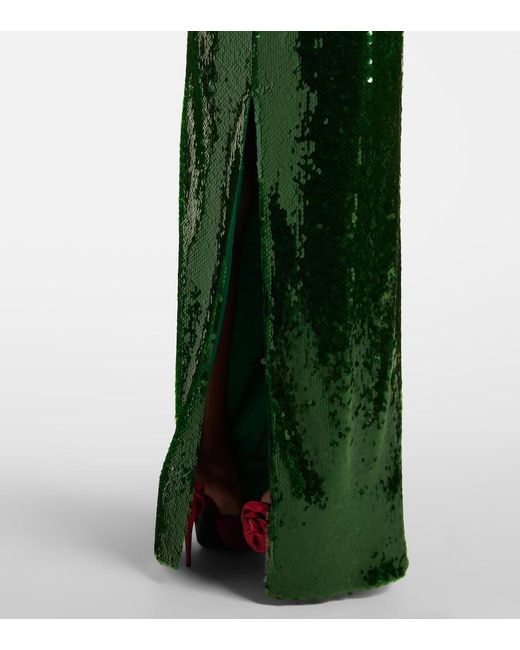 Magda Butrym Green Floral-Applique Sequined Halterneck Gown