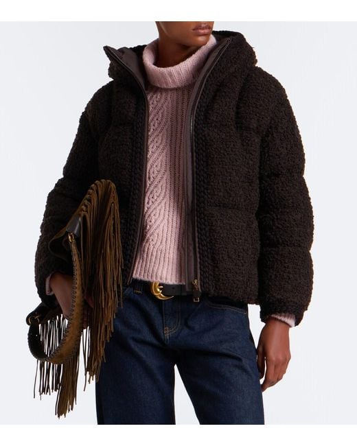 Moncler Black Cristallin Wool-Blend Teddy Down Jacket