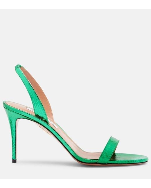 Aquazzura Green So Nude 85 Metallic Snake-Effect Leather Slingback Sandals