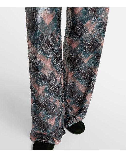 Dries Van Noten Gray Checked Sequined Palazzo Pants
