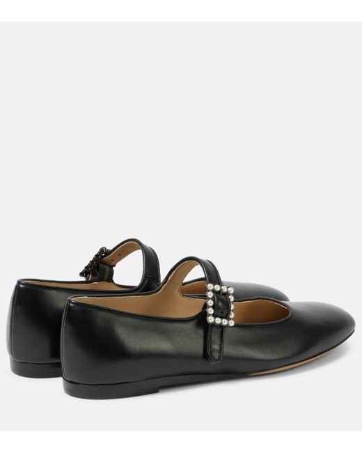 Le Monde Beryl Black Pearl-embellished Leather Mary Jane Flats