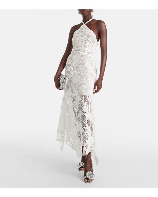 Oscar de la Renta White Crochet Guipure Lace Gown