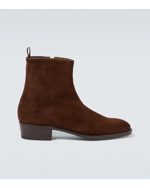 John Lobb Brown Freddi Suede Ankle Boots for men