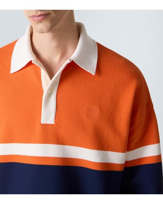 Loewe Orange Striped Cotton Fleece Polo Sweater for men