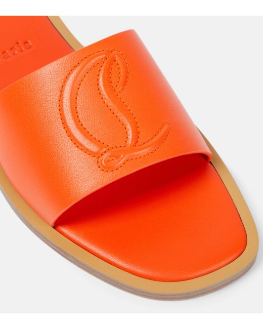 Christian Louboutin Orange Cl Embossed Leather Mules