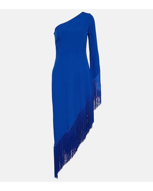 Taller Marmo Blue Asymmetric Fringed Midi Dress