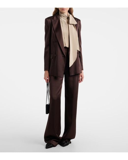Max Mara Natural Pleated Tie-Neck Silk Crepe De Chine Top