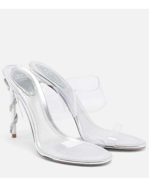 Rene Caovilla White Celebrity Crystal-Embellished Pvc Sandals