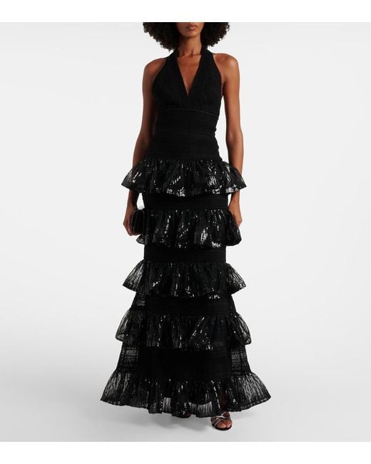 Elie Saab Black Sequined Macrame Gown