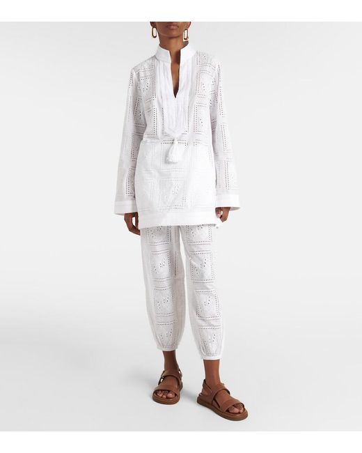 Tory Burch White Broderie Anglaise Cotton Cropped Pants