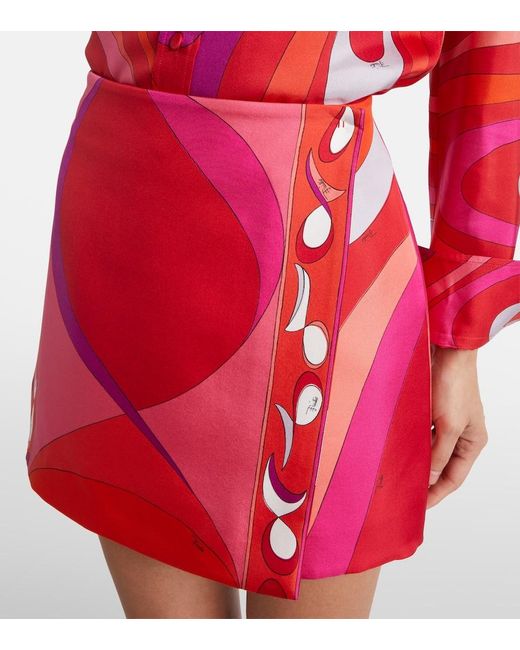 EMILIO PUCCI 赤柄　スカート Emilio Pucci Pesci Printed Silk Twill Miniskirt in Red | Lyst