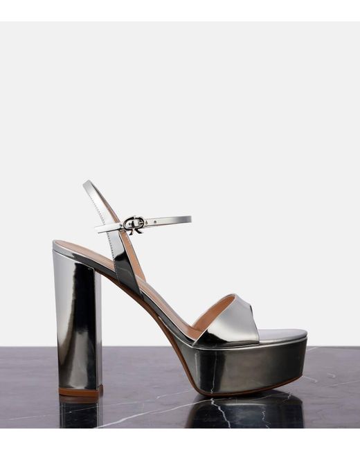 Gianvito Rossi White Metallic Leather Platform Sandals