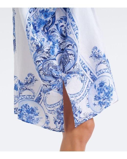 Camilla Blue Floral Crystal-Embellished Linen Kaftan