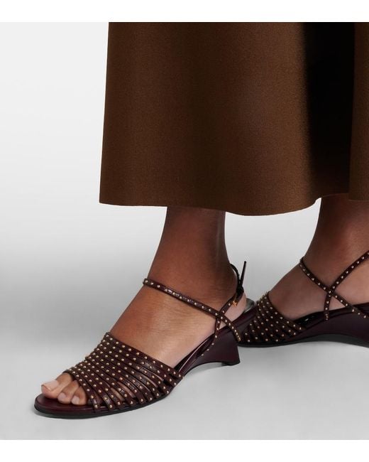 Khaite Black Drew 35 Studded Leather Wedge Sandals