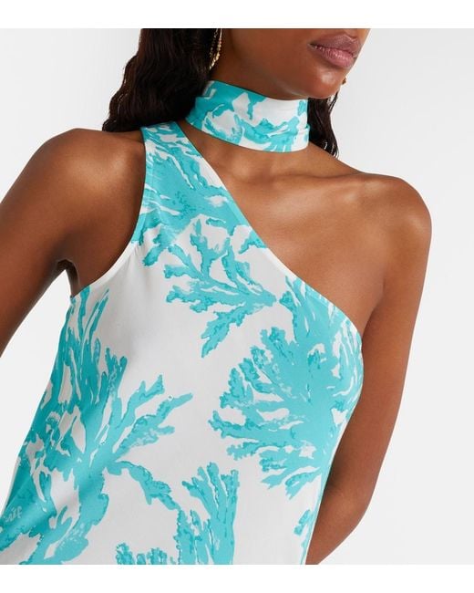 Alexandra Miro Blue Odetta Scarf-Detail One-Shoulder Gown