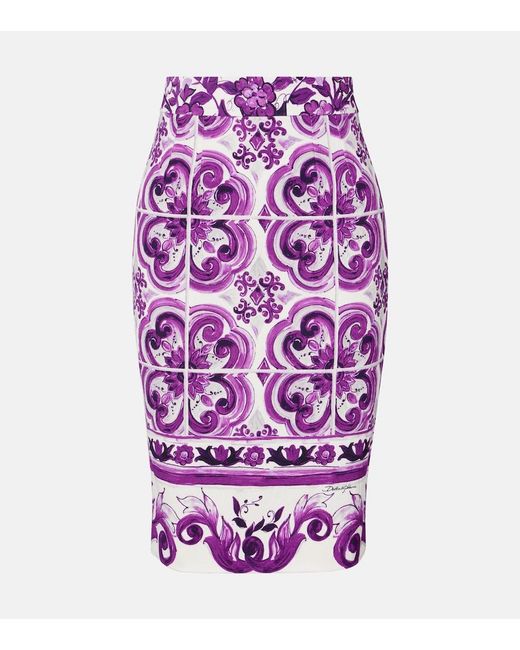 Dolce & Gabbana Purple Majolica Pencil Skirt