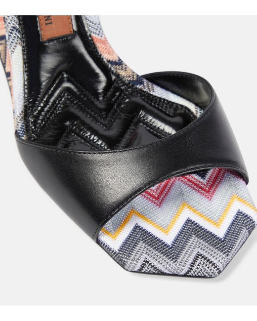 Missoni Black Zig Zag Leather Wedge Sandals