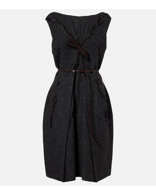 Prada Black Ruffled Virgin Wool Minidress