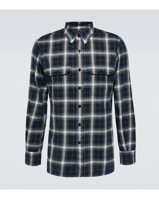 Camisa De Algodon A Cuadros Tom Ford de hombre de color Blue