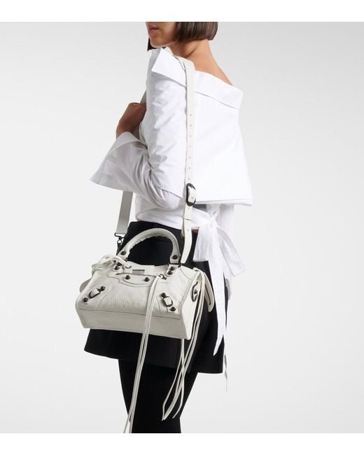 Balenciaga White Le City Mini Leather Top-Handle Bag