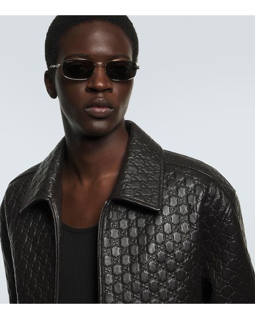 Gucci Green Bamboo Rectangular Sunglasses for men