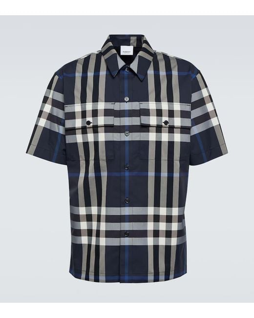 Burberry Baumwollmisch-Hemd in Check in Blue für Herren