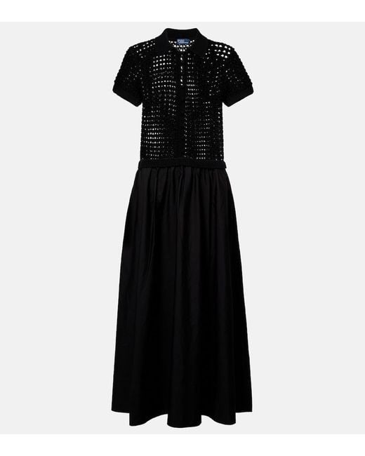 Polo Ralph Lauren Black Crochet-Trimmed Cotton Poplin Midi Dress
