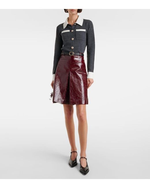Self-Portrait Purple Belted Patent Leather Miniskirt