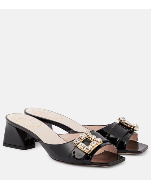 Roger Vivier Black Bikiviv Embellished Patent Leather Mules