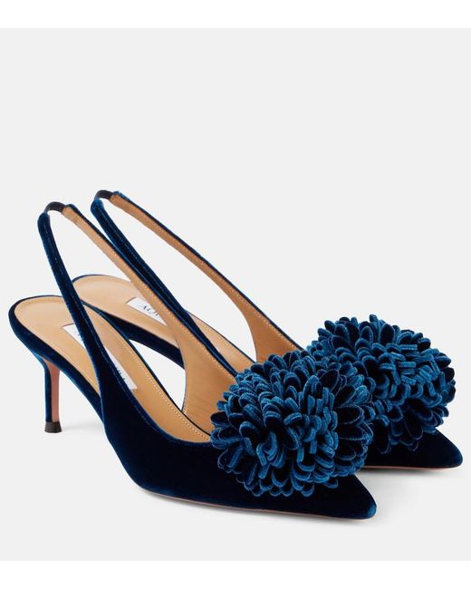Aquazzura Blue Couturier 65 Velvet Slingback Pumps