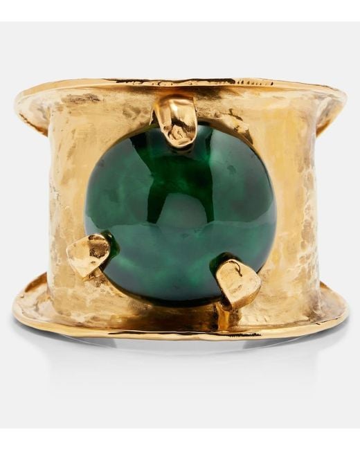 Saint Laurent Green Embellished Cuff Bracelet