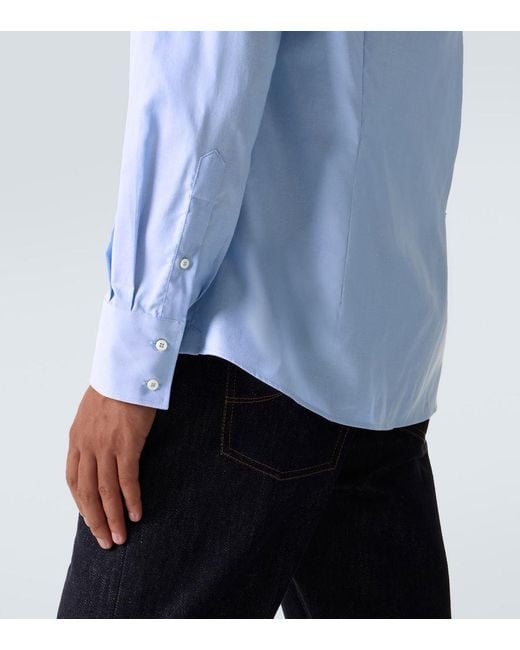 Camisa De Popelin De Algodon Brunello Cucinelli de hombre de color Blue