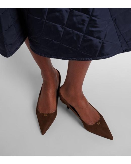 Prada Brown 55 Logo Suede Pumps