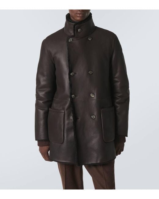 Giorgio Armani Wendbare Jacke Aus Leder Und Shearling in Black für Herren