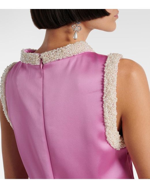 Self-Portrait Pink Faux Pearl-Trimmed Satin Minidress