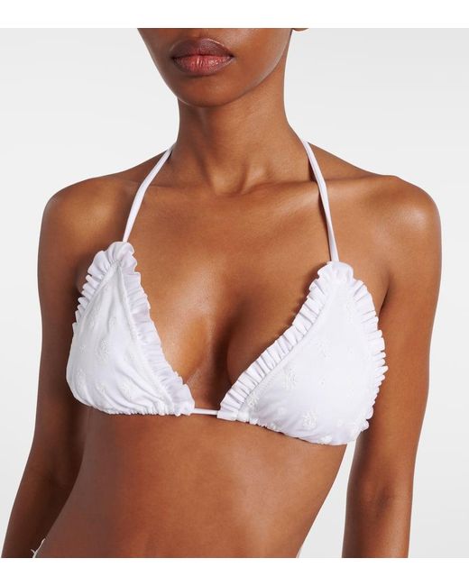 Chloé White Broderie Anglaise Ruffled Bikini Top