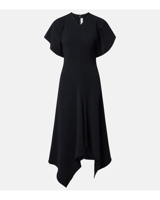 Victoria Beckham Black Asymmetric Draped Cady Midi Dress