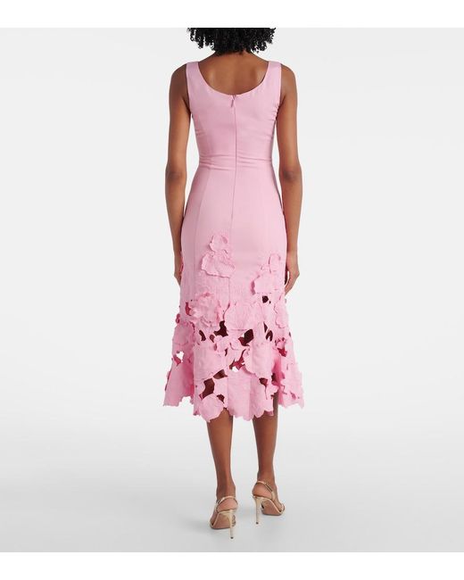 LEO LIN Pink Emily Floral-Applique Midi Dress