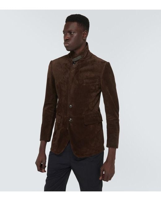 Tom Ford Brown Leather-Trimmed Suede Blazer for men